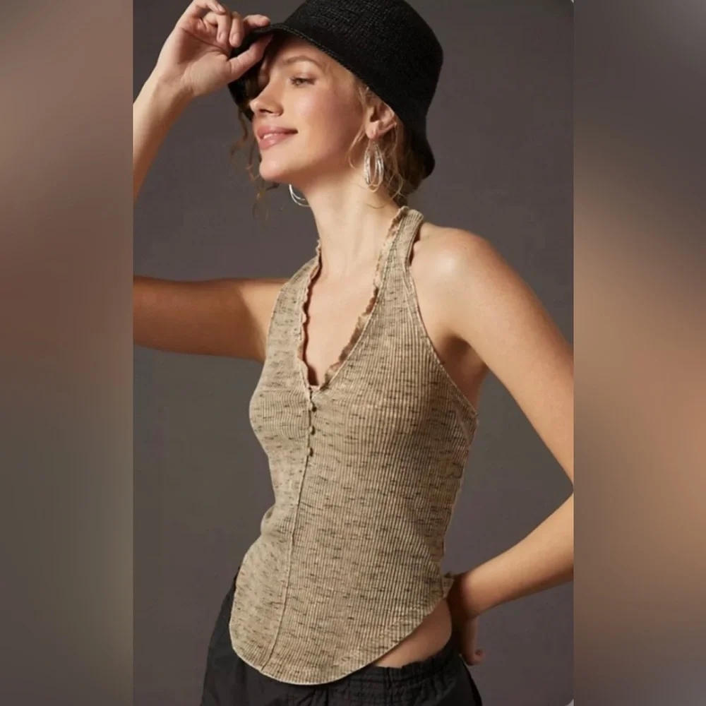 Anthropologie Pilcro Henley Moss Halter Top Women’s - Picture 1 of 15
